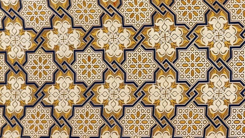 Luxury Eid hamper wrap with geometric Islamic pattern and satin ribbon